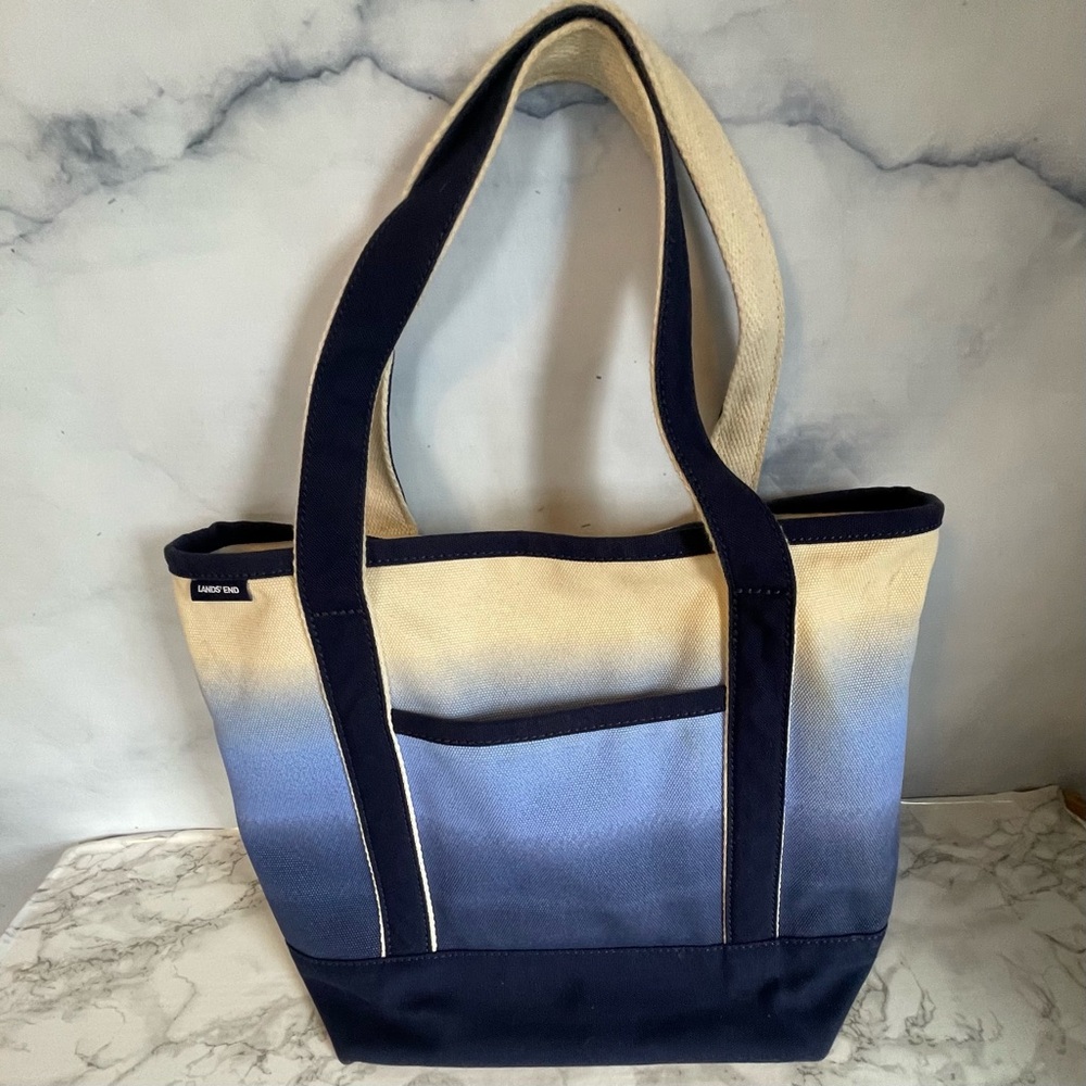 Lands End Medium Five Pocket Open Tote Blue Ombre